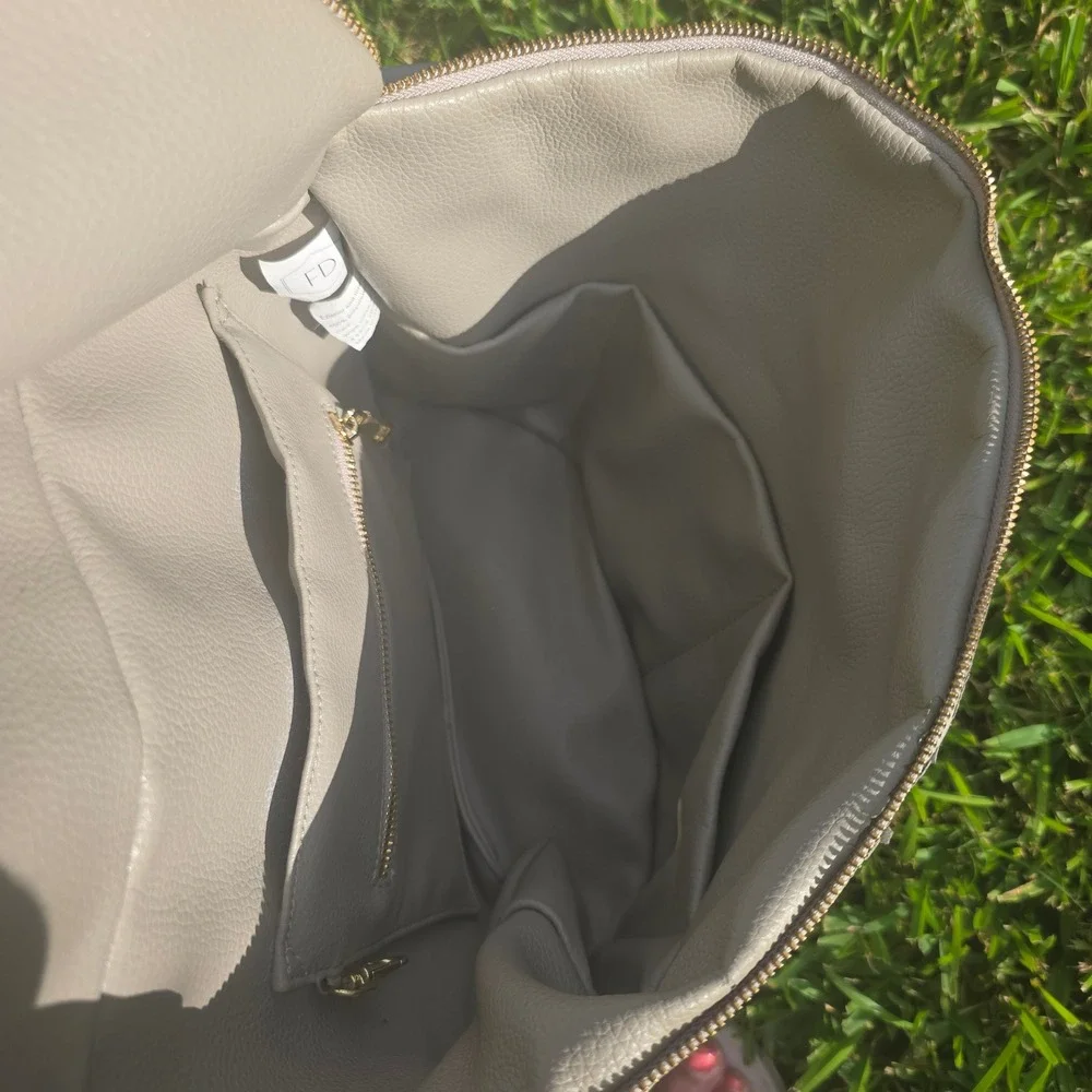 Fawn Design Original Diaper Bag Gray Vegan Leather Backpack Gold Hardware